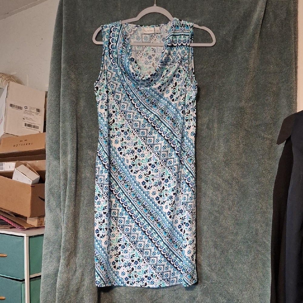 Kim Rogers Sleeveless Blue and White Mini Dress